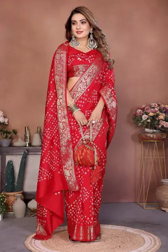 Red Color Saree Zari Weaving Dola Silk Blend Saree