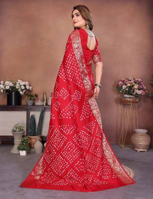 Red Color Saree Zari Weaving Dola Silk Blend Saree 4