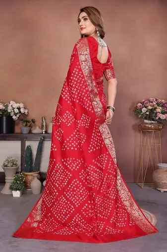 Red Color Saree Zari Weaving Dola Silk Blend Saree