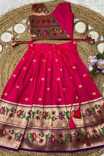 ranipink paithani pattu pavadai set for girls