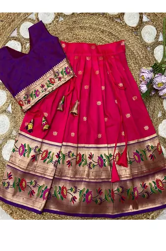 ranipink paithani pattu pavadai set for girls