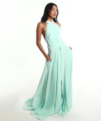 Teal blue crepe dress 1