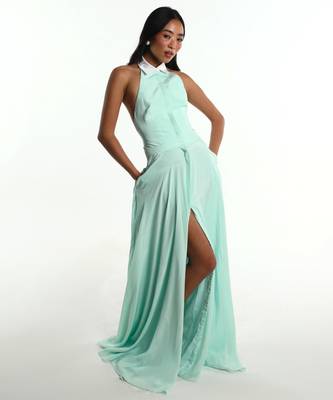 Teal blue crepe dress 4