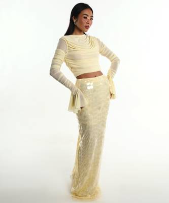 Cream lycra skirt set 1