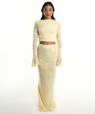 Cream lycra skirt set 2