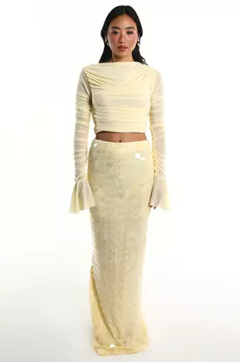 Cream lycra skirt set