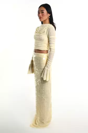Cream lycra skirt set