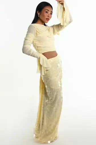 Cream lycra skirt set