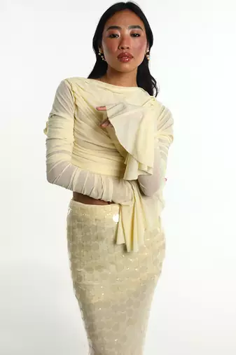 Cream lycra skirt set