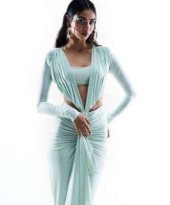 Aqua blue plain lycra dress 2