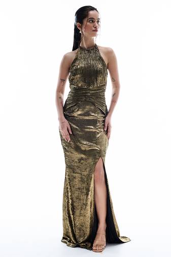 Gold plain crepe dress