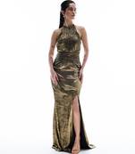 Gold plain crepe dress