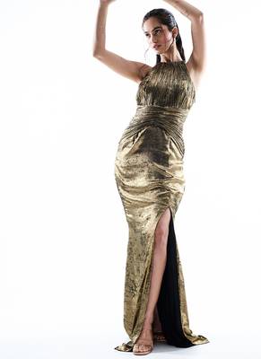 Gold plain crepe dress 4