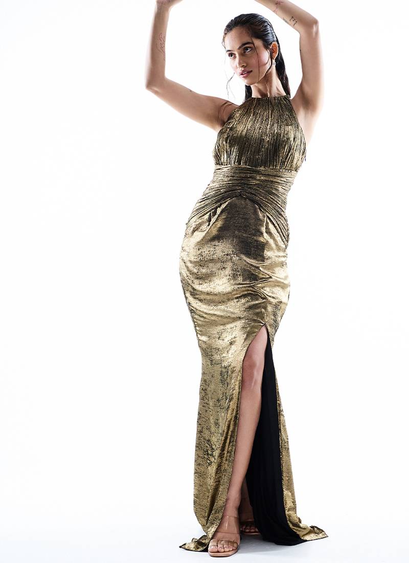 Gold plain crepe dress