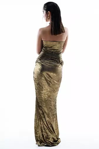 Gold plain crepe dress
