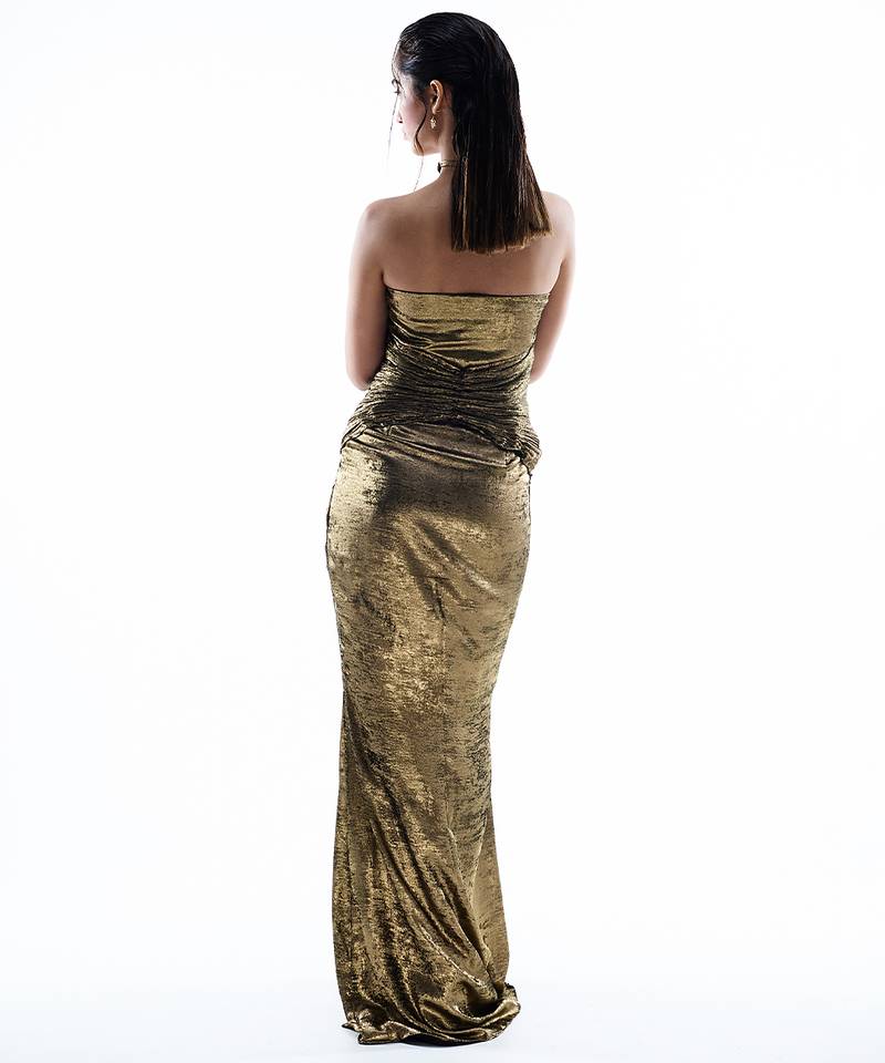 Gold plain crepe dress