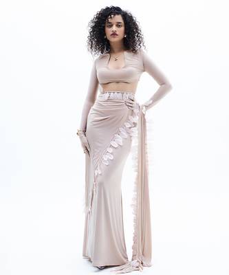 Beige lycra skirt set 1