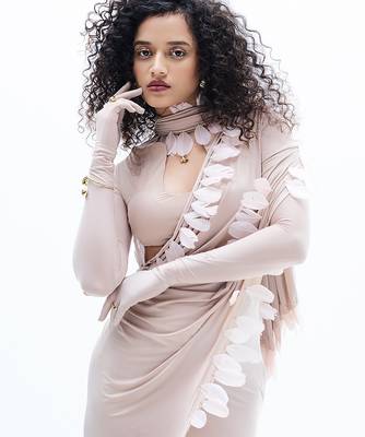 Beige lycra skirt set 2