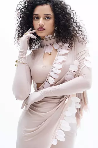Beige lycra skirt set