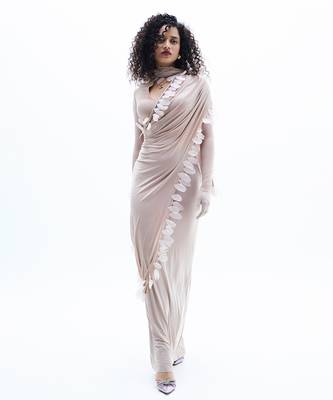 Beige lycra skirt set 3