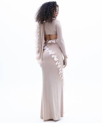 Beige lycra skirt set 4