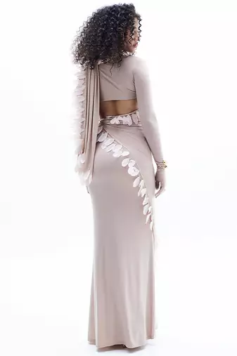Beige lycra skirt set