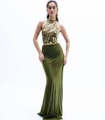 Green printed chiffon skirt set
