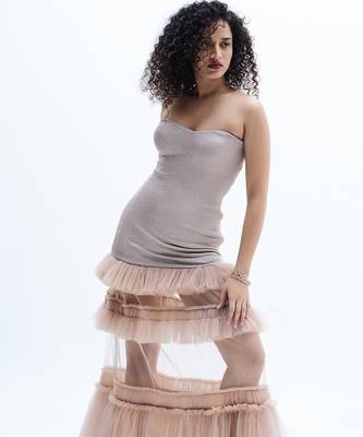 Beige embroidered net dress 2