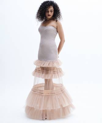 Beige embroidered net dress 4