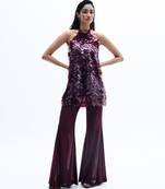 Maroon embroidered chiffon co ord set