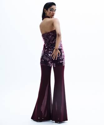 Maroon embroidered chiffon co ord set 3