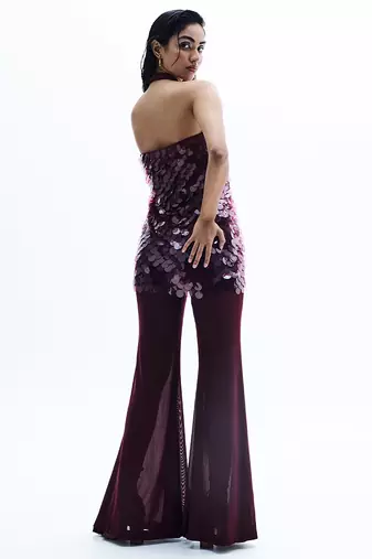 Maroon embroidered chiffon co ord set