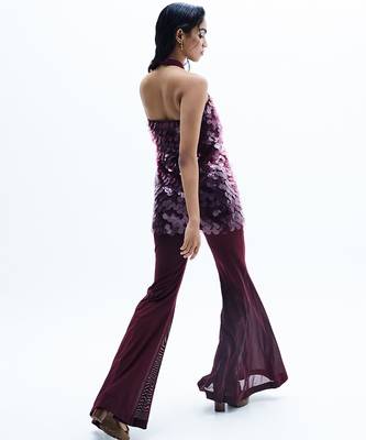 Maroon embroidered chiffon co ord set 4