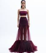 Maroon net skirt set