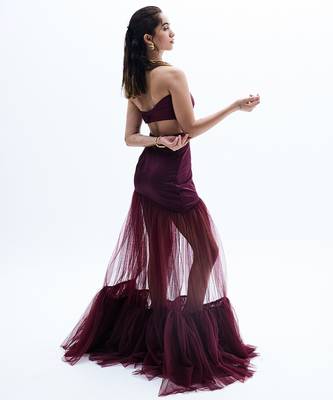 Maroon net skirt set 4
