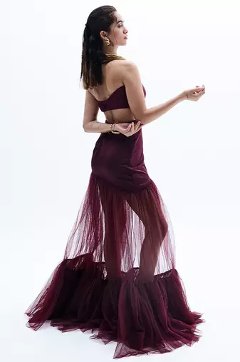 Maroon net skirt set