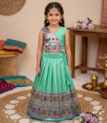 green paithani pattu pavadai for girls ethnic wear