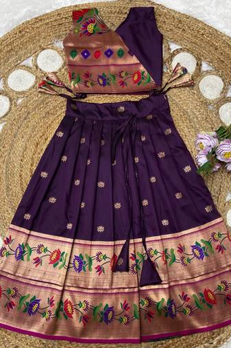 wine paithani pattu pavadai for girls ethnic wear