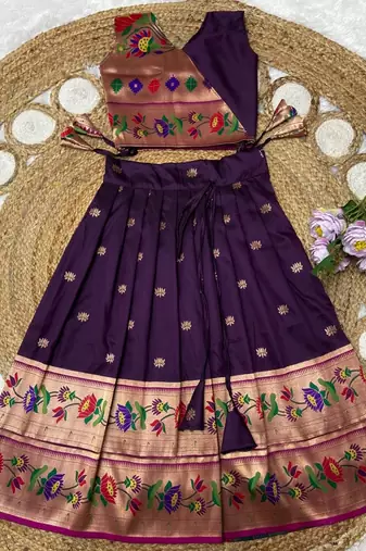 wine paithani pattu pavadai for girls ethnic wear