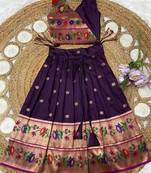 wine paithani pattu pavadai for girls ethnic wear
