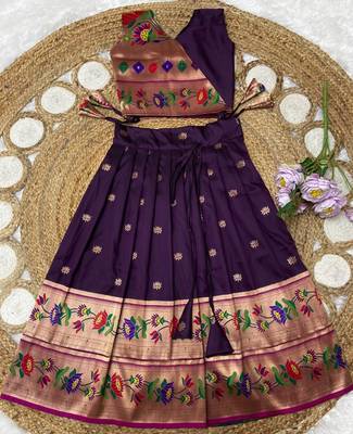 wine paithani pattu pavadai for girls ethnic wear 2