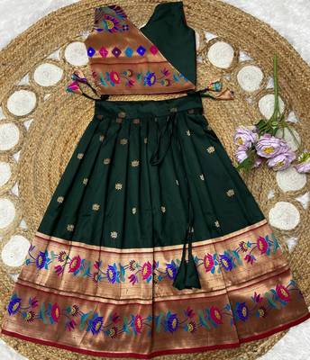 green paithani pattu pavadai for girls ethnic wear 2