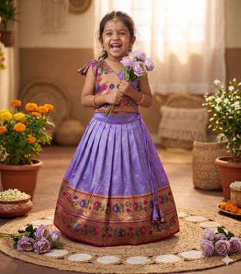 lavender paithani pattu pavadai for girls ethnic wear 1