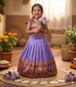 lavender paithani pattu pavadai for girls ethnic wear