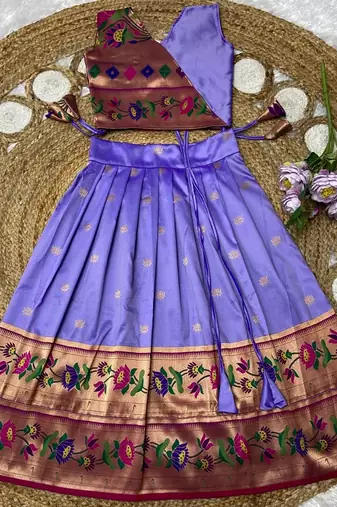 lavender paithani pattu pavadai for girls ethnic wear
