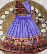 lavender paithani pattu pavadai for girls ethnic wear