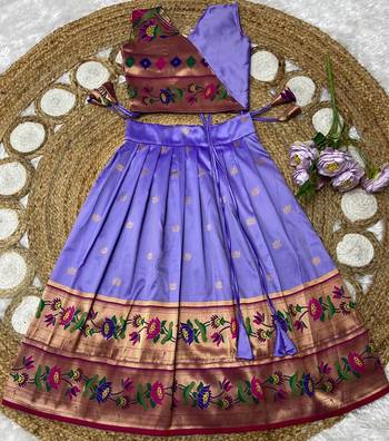 lavender paithani pattu pavadai for girls ethnic wear 2