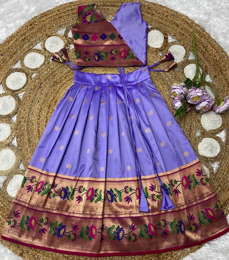lavender paithani pattu pavadai for girls ethnic wear