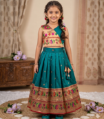 teal paithani pattu pavadai for girls ethnic wear