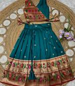teal paithani pattu pavadai for girls ethnic wear